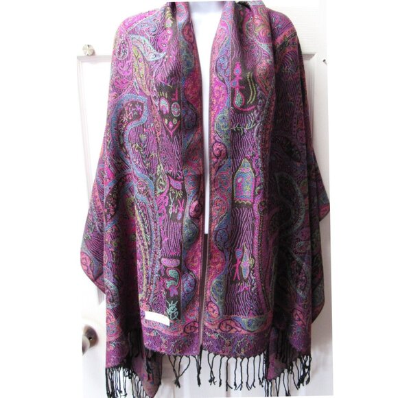 Multicolor Black Purple Pink Paisley Pashmina Scarf Shawl Wrap Brand New - Picture 4 of 4